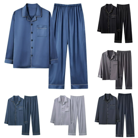 THDHVS Pajamas for Men,Mens Pajamas Set,Gender-Neutral Fashion Flannel Sleep Set with -Zip Jacket and Elastic Waist Pants ed for Plus Size Comfortable and Easy Dressing Silver 3XL