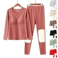 thumbnail image 1 of THDHVS Womens Pajama Sets,Lounge Sets for Women,Women's Fall Winter Thickened Clothes Pants Removable Chest Pads Round Neck Top Patch Knee Warmer Pants Homewear Coffee 2XL, 1 of 4