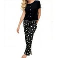 thumbnail image 1 of THDHVS Pjs Sets for Women,Womens Pajama Sets,Solid Color Short Sleeve Pajamas for Women Soft Fashion Print Sleepwear Cozy Home Lounge Outfit Black XL, 1 of 5
