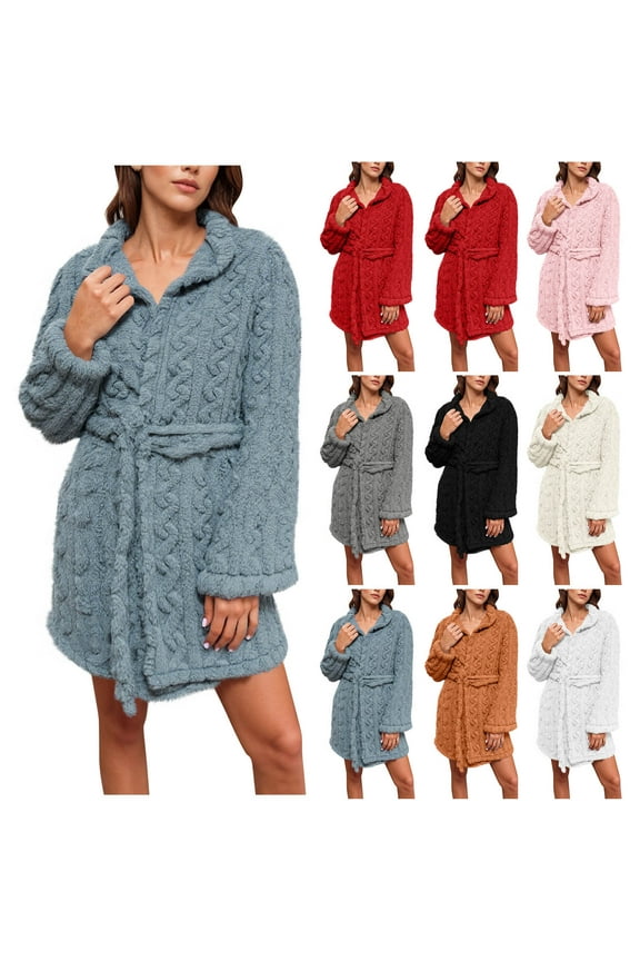 Pajamas for Women,Womens Robe,Women Notched Collar Long Sleeve Bathrobe with Thickened Fabric and Knee Length for Home Comfortable and Fast Wear Pink M
