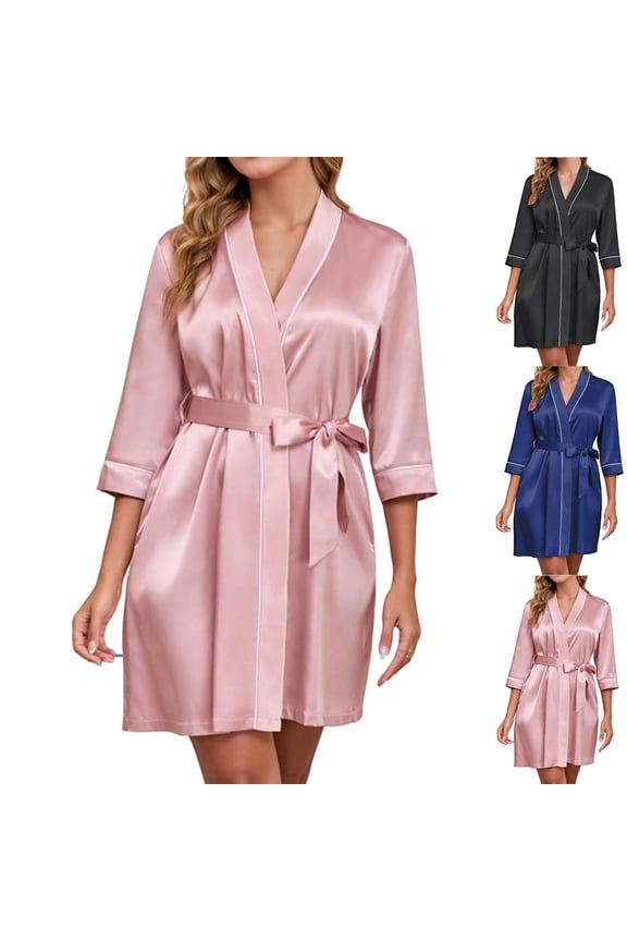 Pajamas for Women,Womens Robe,Women Silk Touch Satin Short Robe with Lace Up Detail for Elegant Home Wear and Boudoir Style Comfortable Black S