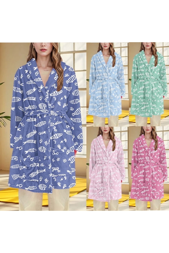 Womens Robe,Women Flannel Bathrobe Long Nightgown with Sleeve and Hoodless for Cozy Home Wear and Hot Pink