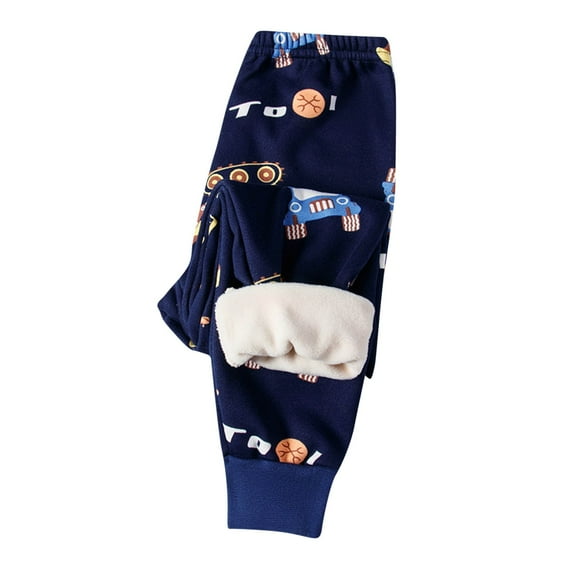 THDHVS Pants for Boys,Boys Pants,Kids Print Fleece Lined Winter Pants with Velvet Interior Elastic Waistband for Cold Weather Casual Wear Thickened Thermal Blue 2-3 Years