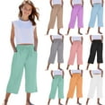 thumbnail image 1 of THDHVS Pants for Girls,Girls Sweatpants,Girls Lightweight Flowy Pants Straight Wide Leg Pants Elastic Waist Lounge Pants with Pockets Khaki 10-11 Years, 1 of 8