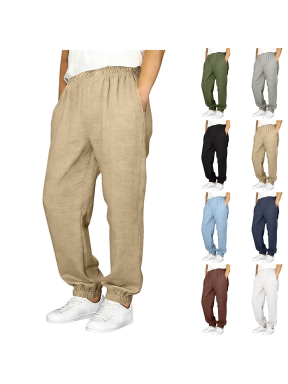 Pants for Boys,Linen Like Cuffed Pants Elastic Waist with Pockets Casual Sports Wear for Boys,Boys Sweatpants,White 5-6 Years