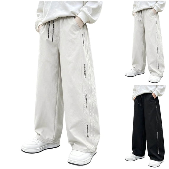 THDHVS Pants for Boys,Thin Sweatpants Elastic Waist Big Pockets Casual Sports Wear for Boys,Boys Sweatpants,White 11-12 Years