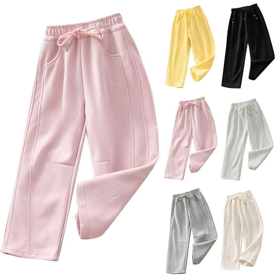 THDHVS Pants for Girls,Girls Sweatpants,Girls Casual Wide Leg Pants Cute Loose Trouser with Pockets Dark Gray 4-5 Years