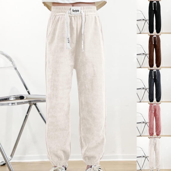 THDHVS Girls Sweatpants, Girls Wide Leg Pants Elastic Waist Trousers Cute Solid Sweatpants with Pockets Coffee 6-7 Years