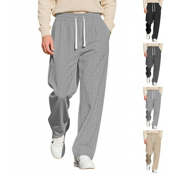 THDHVS Pants for Men,Mens Casual Pants,Men Casual Solid Color Knit Jacquard Pants with Drawstring Elastic Waist and Pocket Dark Gray S