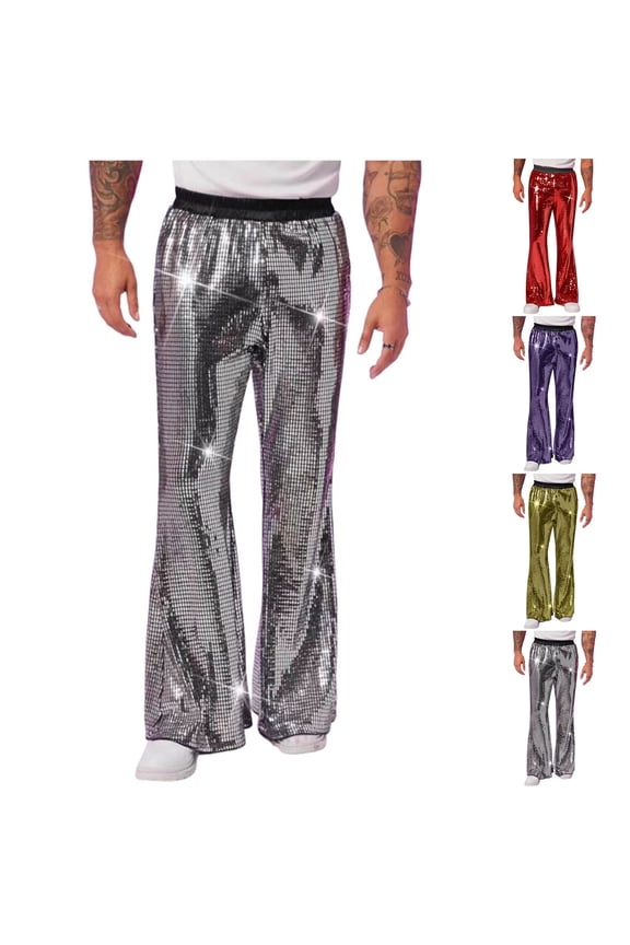 Pants for Men,Mens Pants,Men Stage Sequined Flared Pants with ed Waist for Nightclub Performance and Fashion Style Statements Red S