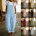 thumbnail image 1 of THDHVS Pants for Women,Solid Color Linen Spaghetti Strap Jumpsuit with Pockets Loose Summer Casual Outfit,Womens Pants Casual Yellow S, 1 of 6