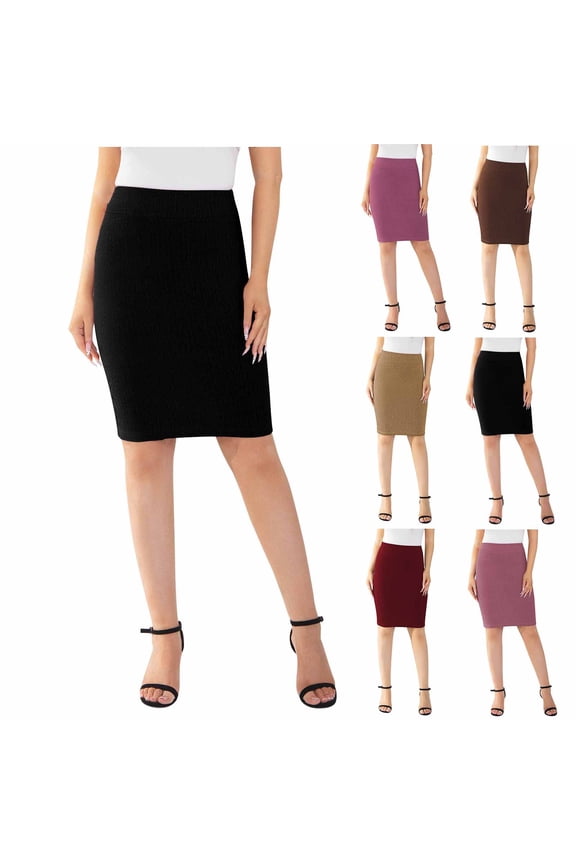 Pencil Skirt,Women's Solid Color Stretch High Waist Pencil Skirt Below Knee for Office Wear,Midi Skirts for Women