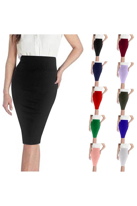 Pencil Skirt,Womens Midi Skirts Casual Pencil Skirt High Waisted Knee Length Skirt with Slit Elegant Work Office Skirts,Midi Skirts for Women