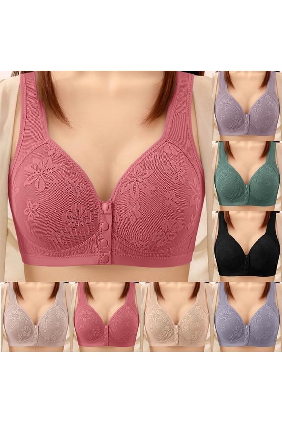 Plus Size Bra,Plus Size ABC Cup Wireless Bra Front Closure Push Up Breathable Wear,Bras for Women No Underwire Pink 38BC
