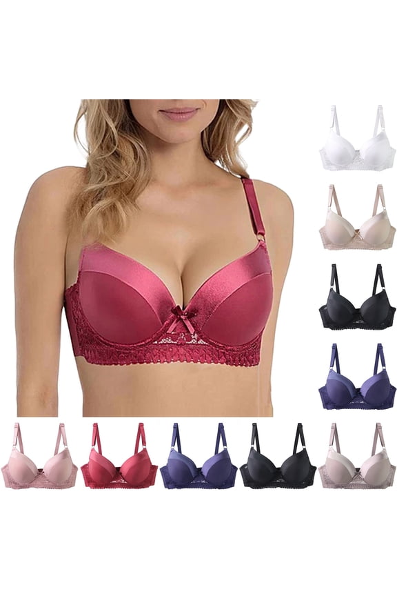 Plus Size Bras for Women,Push Up Bra,Plus Size Smooth Cup Lace Underwire Bra Solid Color for Full Coverage Support White