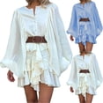 thumbnail image 1 of THDHVS Plus Size Dress,Dresses for Women,Casual Solid Color Tiered Ruffle Lantern Sleeve Maxi Dress Light Blue, 1 of 9