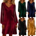 thumbnail image 1 of THDHVS Plus Size Dress,Dresses for Women,Velvet Mesh Sequin Long Sleeve Dress Sparkle Detail for Special Event Navy, 1 of 7