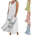 thumbnail image 1 of THDHVS Plus Size Dresses for Curvy Women,Summer Casual Dresses Lightweight Sleeveless V Neck Elastic Waist Boho Beach Dress Pockets Green, 1 of 6