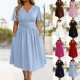 thumbnail image 1 of THDHVS Plus Size Dresses,Solid Color Short Sleeve Dress Casual Simple Elegant Style for Spring Summer Daily Outdoor Party Wear,Summer Dresses for Women White 4XL, 1 of 6