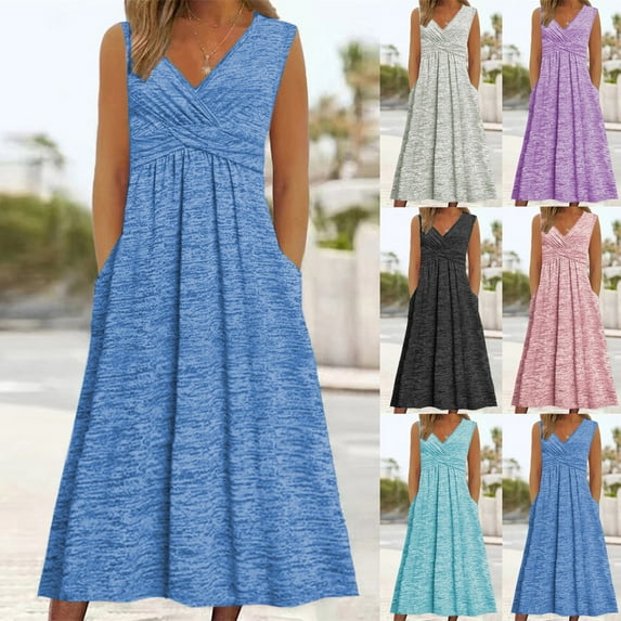 THDHVS Plus Size Dresses for Curvy Women,Womens Dresses,Plus Size Fashion Women Summer Casual V-Neck Sleeveless Print Long Dress Black 2XL