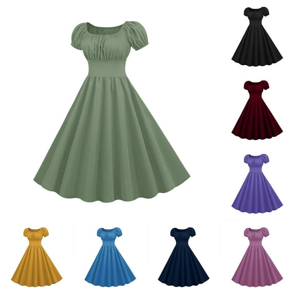 THDHVS Plus Size Dresses for Curvy Women,Womens Dresses,Women's Short Sleeve Square Neck Solid Color Dress Short Sleeve Square Neck Dress Navy 3XL