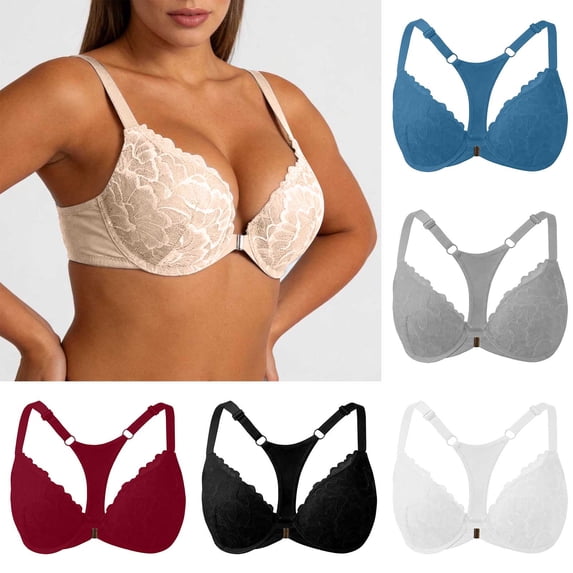 THDHVS Push Up Bra,Lace Front Closure Bra Push Up Back Smoothing Everyday Wear for Women,Bras for Women Beige 40D