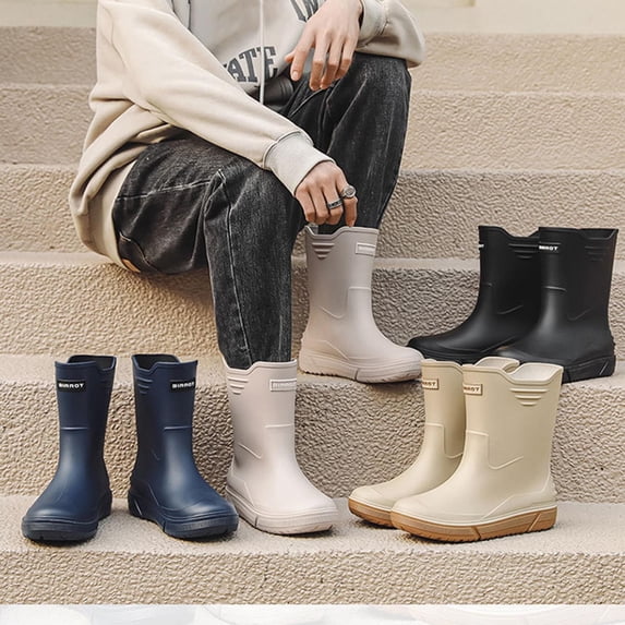 THDHVS Rain Boots Men,Mens Shoes,Unisex Couple Fashion Casual Solid Color Letter Rain Boots Short Water Shoes Low-Top Rubber Shoes Rain Boots Gray