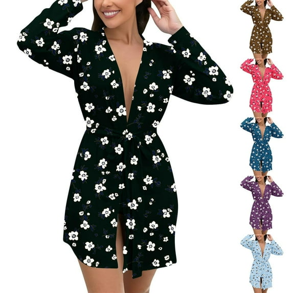 THDHVS Robes for Women,Womens Pajamas,Women Plus Size Milk Silk Print Loungewear Set with Tie Waist Robe for Indoor and Outdoor Wear Comfortable Pajama and Morning Gown Collection Coffee XL