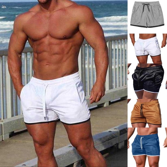 THDHVS Running Shorts for Men,Gym Shorts Men,Solid Color Running Shorts Mesh Lined Fast Dry Compression for Training Khaki