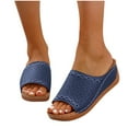 thumbnail image 1 of THDHVS Women Sandals,Women's Fashion Casual Summer Open Toe Retro Solid Color Sandals Hollow One Line Wedge Heel Slippers Dark Blue 7, 1 of 5