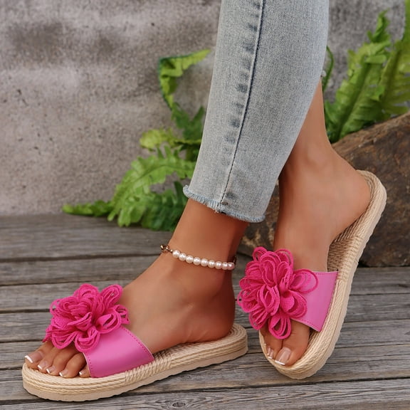 THDHVS Wide Sandals for Women,Sandals Women,Women's Fashion and Casual Summer Style Outer Wear Flat Round Head Flower Light and Comfortable Beach Sandals Red 7