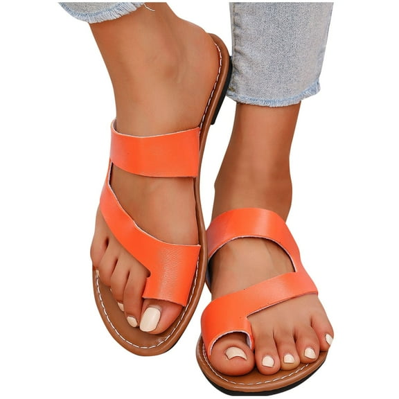 THDHVS Wide Sandals for Women,Sandals Women,Women's Fashionable and Casual Summer Style Outer Wear Flat Hollow Solid Color Soft Bottom Sandals Orange 8.5