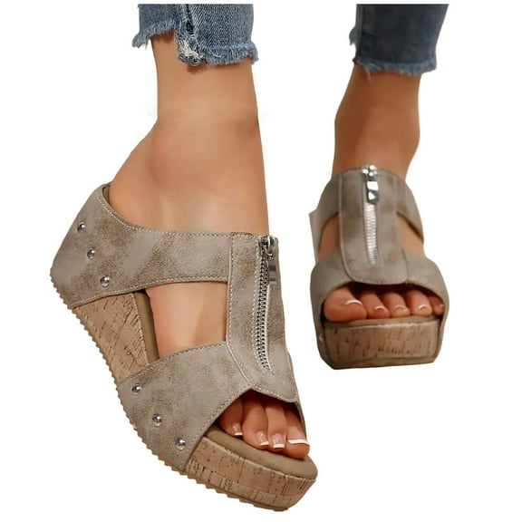THDHVS Sandals Women,Womens Sandals Dressy,Comfortable Orthopedic Sandals Womens Dressy Summer Casual Walking Wedges Khaki 7.5