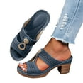 thumbnail image 1 of THDHVS Wedge Sandals for Women,Womens Sandals,Fashion Casual Mid Heel Beach Fish Mouth Open Toe Thick Bottom Wedge Slippers Blue 7, 1 of 5
