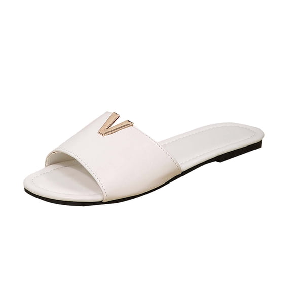THDHVS Sandals Women,Women Dressy Summer Flat Comfortable Fashion Beach Cute Ladies Slides Leather Casual Dress Women's Sandals White