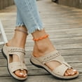 thumbnail image 1 of THDHVS Sandals Women,Womens Sandals Dressy,Women's Fashion Casual Summer Solid Color Roman Casual Bow Shoes Wedge Heel Slippers Beige 5.5, 1 of 5