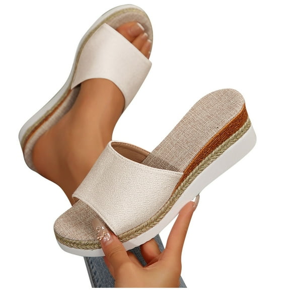 THDHVS Sandals Women,Womens Sandals Dressy,Women's Fashion Casual Summer Solid Color Thick Bottom Beach Fish Mouth Wedge Slippers Beige 5.5
