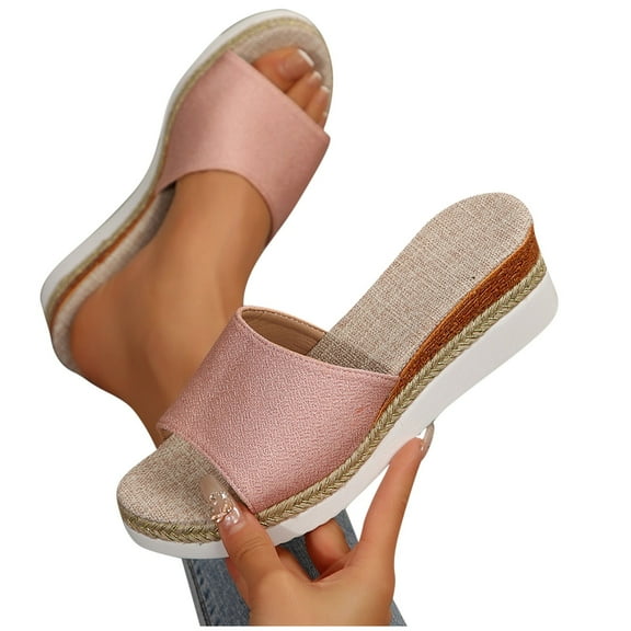 THDHVS Sandals Women,Womens Sandals Dressy,Women's Fashion Casual Summer Solid Color Thick Bottom Beach Fish Mouth Wedge Slippers Pink 5.5