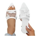 thumbnail image 1 of THDHVS Sandals Women,Womens Sandals Dressy,Women's Fashion Casual Summer Style Solid Color Outer Wear Mesh Open Toe Bow Comfortable Slip-on Sandals White 7, 1 of 5