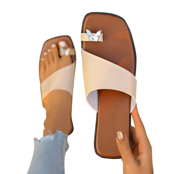 THDHVS Sandals Women,Womens Sandals Dressy,Womens Slides Sandals with Plantar Fasciitis Arch Support Fashion Adjustable Flat Sandals Ladies Lightweight Orthotic Slip on Sandals White 6