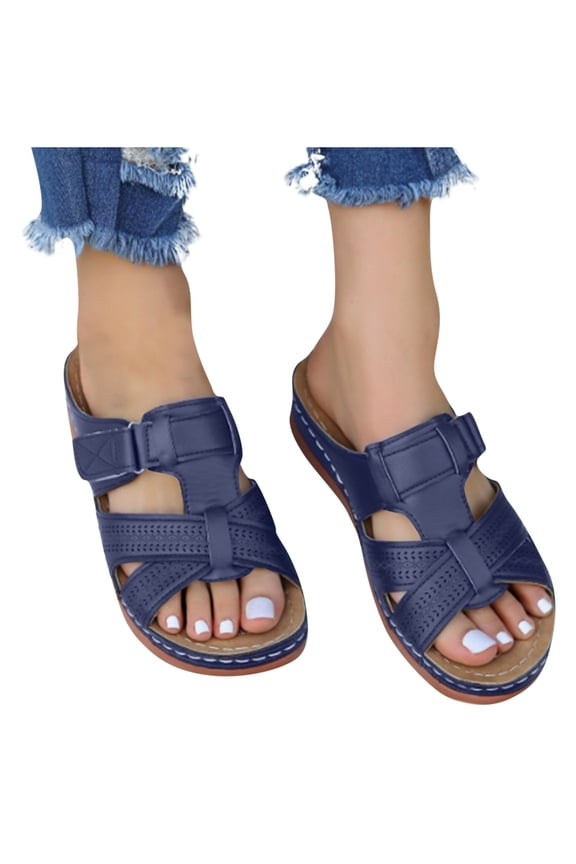 Sandals for Women 2025,Women Sandals,Fashion Flat Womens Sandals with Foam Insole Slides Sandals Women Footwear Dark Blue 5
