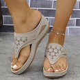 thumbnail image 1 of THDHVS Sandals for Women 2025,Women Sandals,Women's Fashion Casual Spring and Summer Solid Color Thong Wedge Heel Flip Flops Gray 5.5, 1 of 5