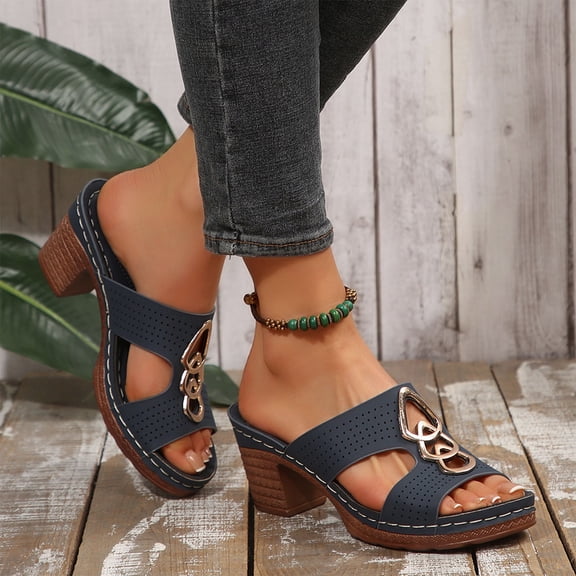 THDHVS Sandals for Women 2025,Women Sandals,Women's Fashion Casual Summer Style Solid Color Fish Mouth Wedge Heel Thick Bottom Slippers Blue 5.5