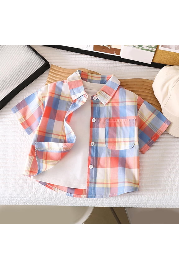 Shirts for Boys,Boys Shirts,Kids Lightweight Plaid Short Sleeve Button Down Shirt with Chest Pocket Casual for Summer School Blue 4-5 Years