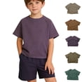 thumbnail image 1 of THDHVS Shirts for Boys,Thin Striped Solid Color Round Neck Short Sleeve T-shirt Casual Daily Wear for Kids,Boys Shirts Brown 5-6 Years, 1 of 6