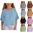 thumbnail image 1 of THDHVS Shirts for Girls Casual Short Sleeve T-Shirt Round Neck Linen Shirts Infant Baby Toddler Tops Green 5 Years, 1 of 8