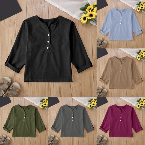THDHVS Shirts for Teens Girls,Girls Long Sleeve Shirts,Girls Elegant Boho Long Sleeve Blouse Black 11-12 Years