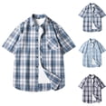 thumbnail image 1 of THDHVS Short Sleeve Button Down Men,Men Casual Plaid Short Sleeve Button Down Shirt with Chest Pocket for Summer,Shirts for Men Black 3XL, 1 of 4
