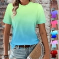 thumbnail image 1 of THDHVS Short Sleeve Tops for Women,Women Ombre Gradient Print Short Sleeve Crewneck Tee Casual Summer Top,Womens Shirts Hot Pink L, 1 of 6