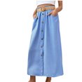 thumbnail image 1 of THDHVS Skirts for Women,Flowy Skirt,Women's Casual Solid Rise Button Down Midi Skirt with Pockets Blue M, 1 of 6